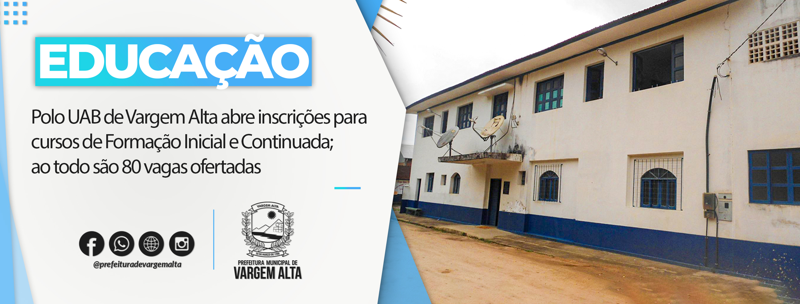 Polo UAB de Vargem Alta abre inscrições para cursos de Formação Inicial e Continuada; ao todo são 80 vagas ofertadas